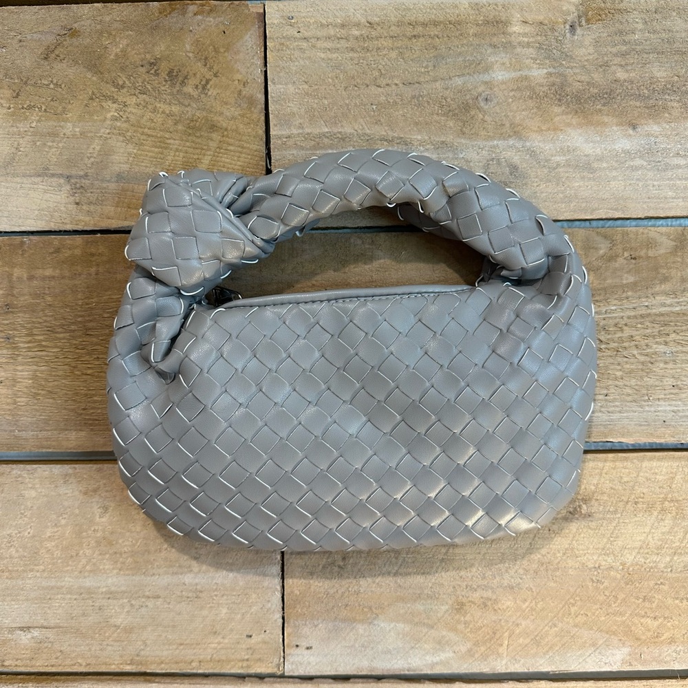 Mini Woven Knot Handbag – Gray – Trendy Statement Bag